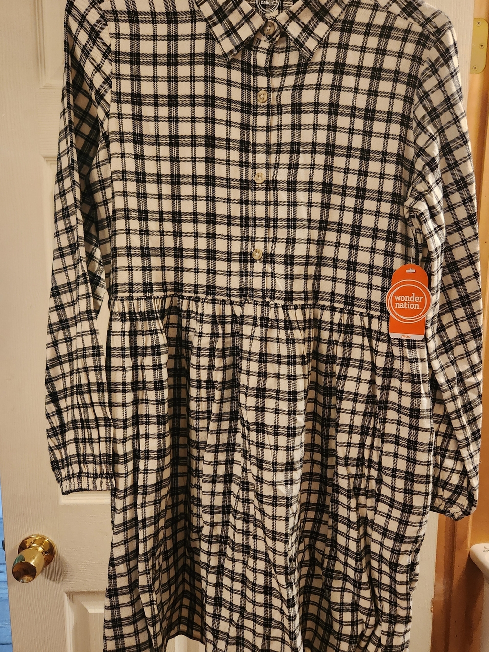 wonder nation Black and White Plaid Soft Dress With Pockets